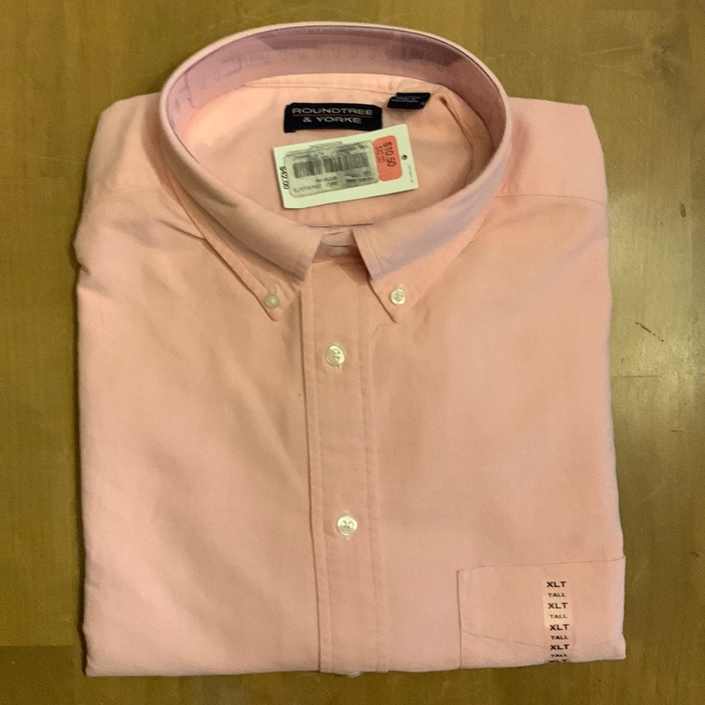Men’s pink, Oxford, button down shirt